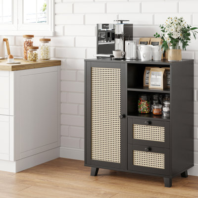 Sideboard With Two Drawers And Adjustable Shelf For Living Room, Kitchen, Or Entryway - Aesthetic, Material, Black Engineered Wood, 14.61 In Deep Entryway, Room Stable Legs, 33.62 Tall