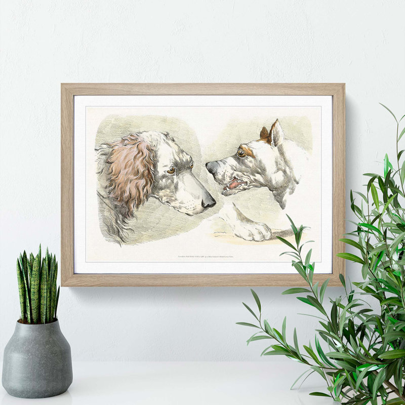 Illustration of Two Dogs by Henry Alken - Picture Frame Painting Print, Oak Framed, 27cm H x 36cm W x 2cm D