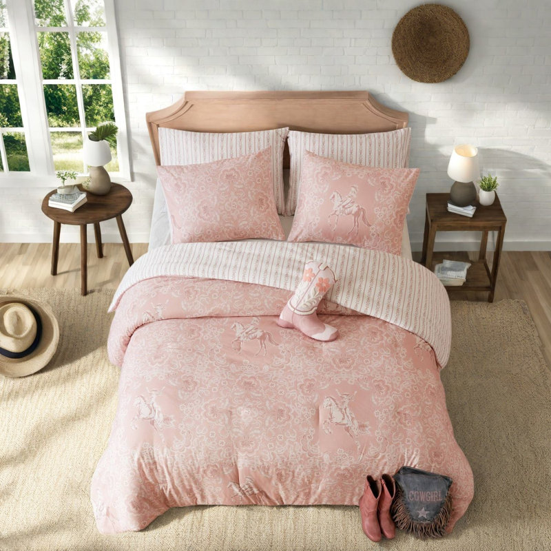 Piece Pink Western Cowgirl Bedding Sets, Full Queen Microfiber Comforter Set