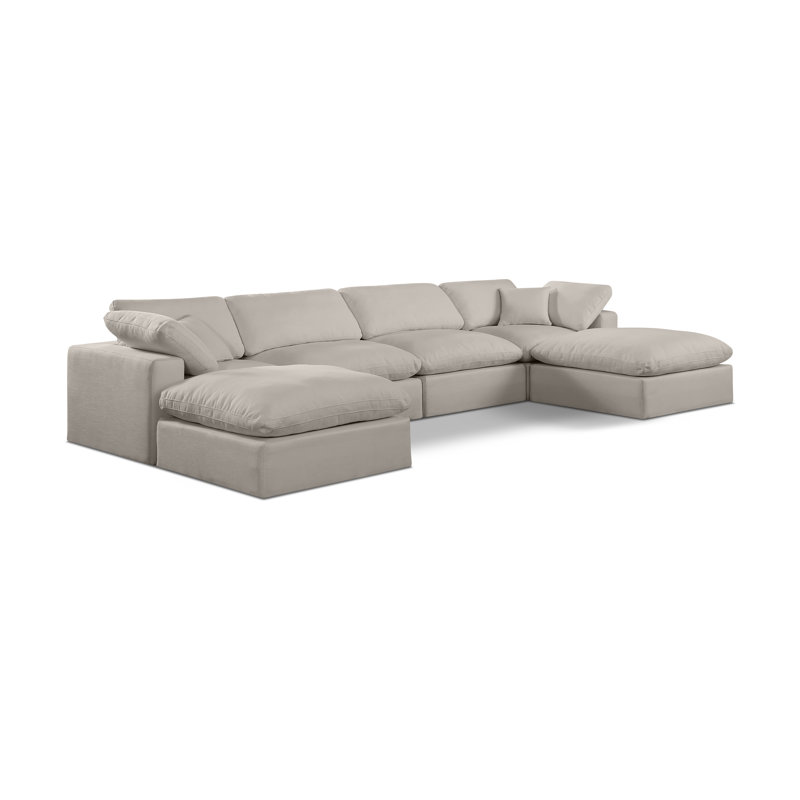 Huerres Upholstered U-Shaped Sectional Reversible, Beige Linen Textured Fabric