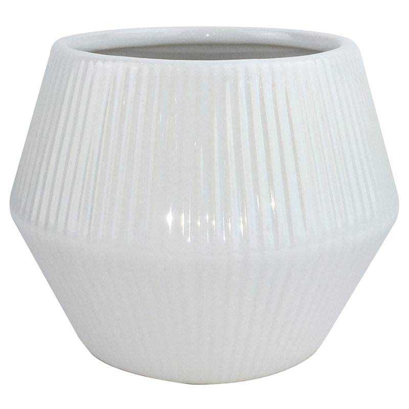 Handcrafted White Ceramic Round Planter Pot