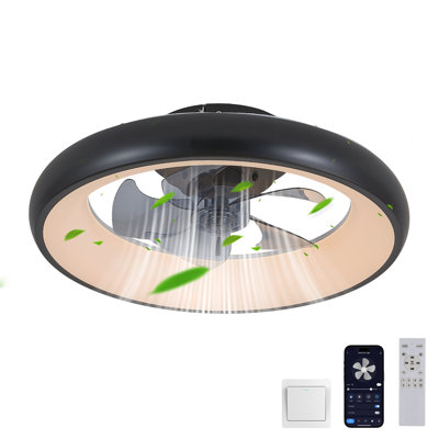 Ventilateur de plafond à DEL noir de 20 po - Température de couleur à intensité variable et réglable, application et télécommande, ventilateur de plafond intelligent moderne (silencieux / 6 vitesses / réversible / moteur à courant continu)