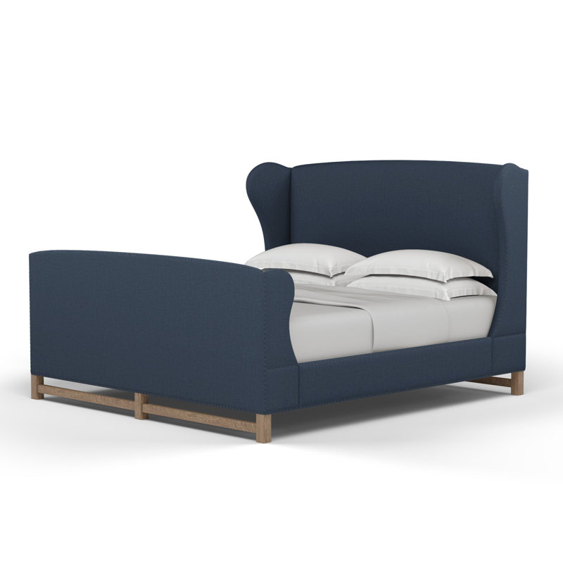 Herbert Upholstered Wingback Bed, Pebble Weave Linen Alabaster, Twin, Weathered