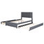 Lit plateforme double tapissier gris avec 2 tiroirs de rangement et un lit gigogne, style classique et fabrication en contreplaqué, chambre à coucher à utilisation optimale, tête de lit à assemblage facile