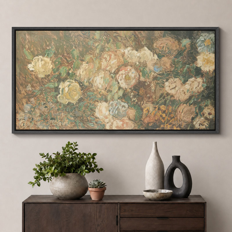 Abstrait botanique rétro, bouquet de fleurs, campagne française, images extra larges, impression sur toile encadrée