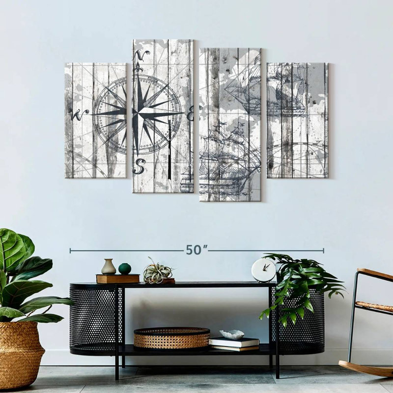 Boussole, reproduction sur toile, H 32 po x l 52 po x P 1,25 po