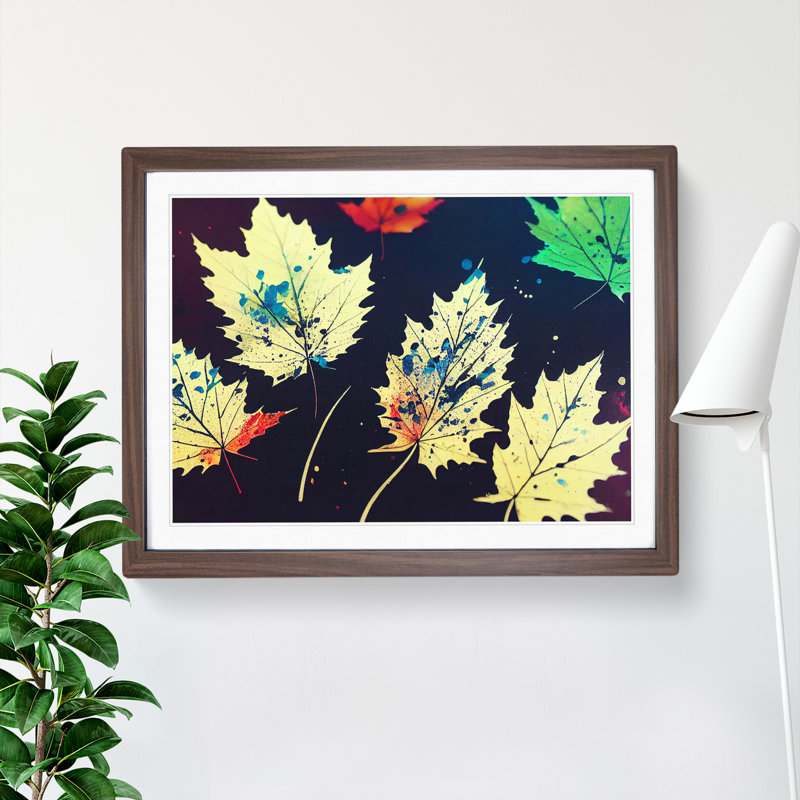 XH1022-6731X Paint Leaf Splash Vol.5 - Single Picture Frame Print, 46cm H x 64cm W x 2cm D, Walnut