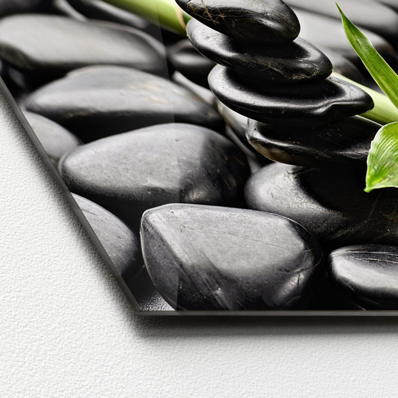 Bamboo On Stone Photographic Art Print on Glass, 50cm H x 125cm W x 1.4cm D
