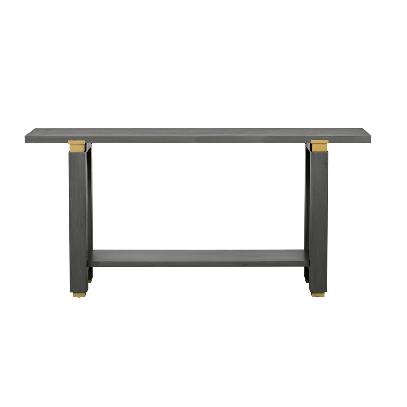 62.9-Inch Console Table With Tabletop, Solid Pine Legs And Iron Metal Trim - Gray For Living Room Flexibility 62.9" U-Style Entryway Wood Legs, Accents Top Residential Hallway Decor