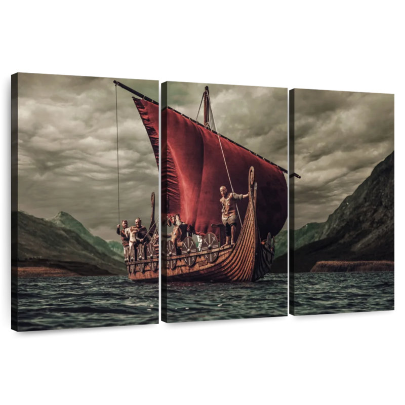 Mehar Vikings sur un bateau Drakkar, H 42 po x l 65 po