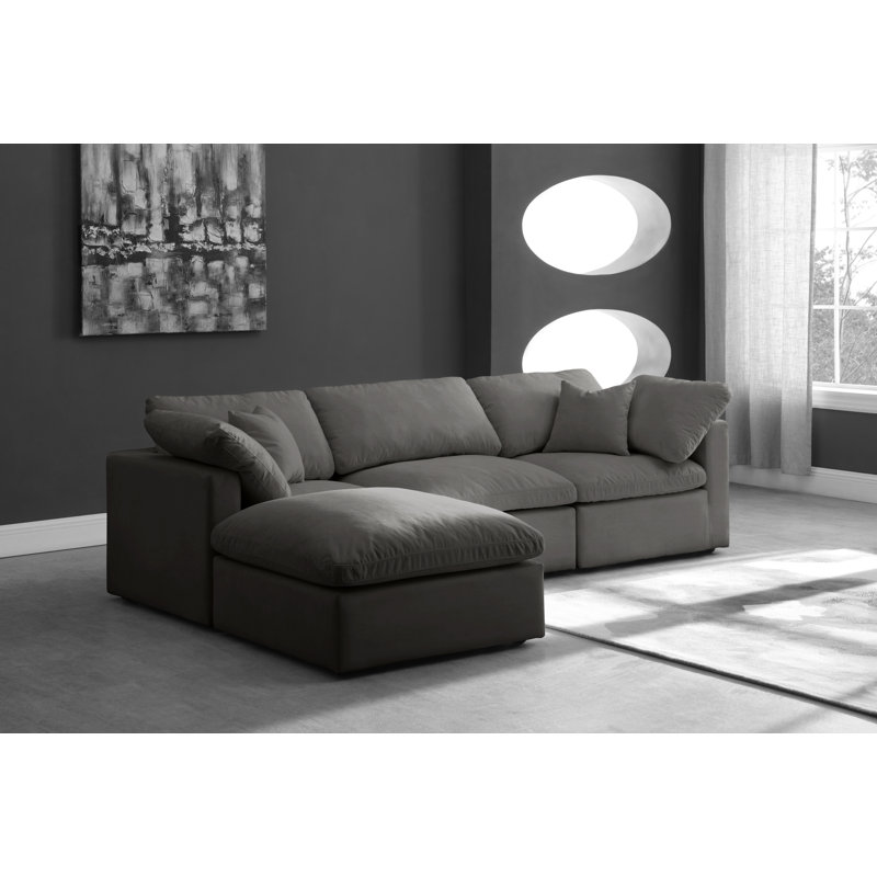 Canapé et méridienne réversible en velours avec repose-pieds Atis, Velours gris