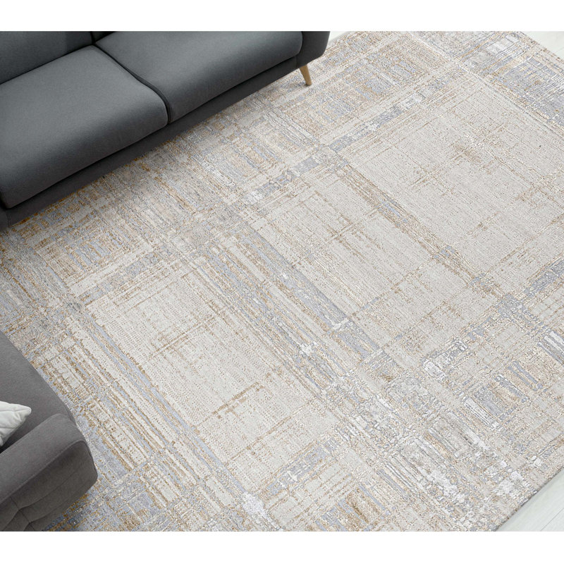 Hand Knotted Abstract Area Rug in Gray/Beige/Taupe, Rectangle 5' x 8'