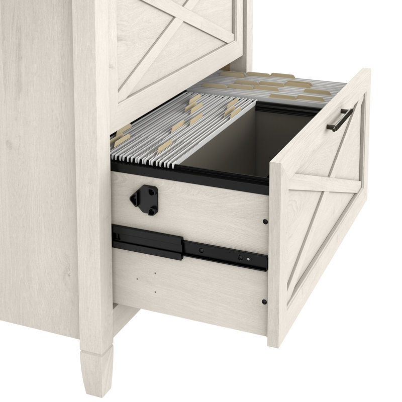 Ozro L-Shaped Executive Desk with 2-Drawer File Cabinet, Linen White Oak
