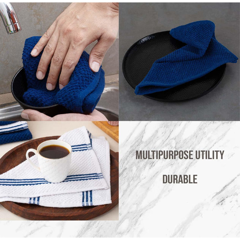 Indigo Cotton Kitchen Towel Set with Silicone Oven Mitts and Pot Holders, 16-Piece