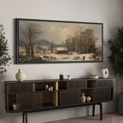 «Rustic Countryside Countryside Snow Winter Homestead Serenity», reproduction d'art sur toile