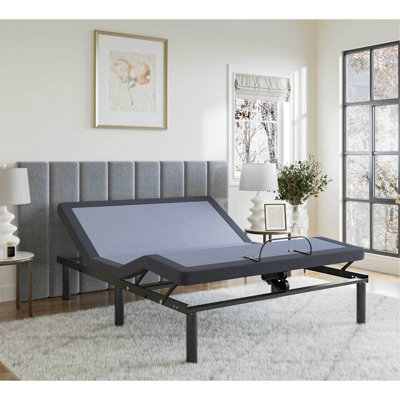 Lit réglable simple Bt2500 - Réglable en position complète, télécommande sans fil, mémoire programmable, capacité de la tête et du pied de 850 lb, réglage de la couleur bleu-gris, 1 position mémoire,