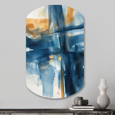 Blue and Gold Fusion VIII - Fractals Cylinder Metal Print Wall Art, Blue Asymmetrical Metal Wall Decor