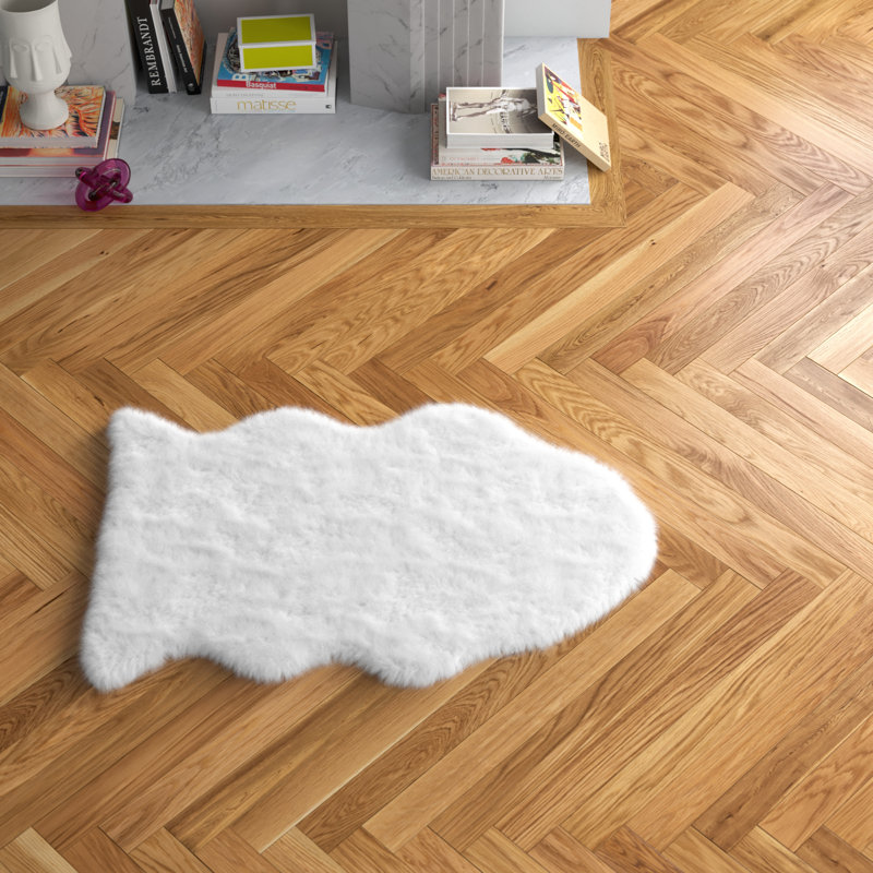 Humberto Solid Colour Faux Sheepskin Hand Woven Shag Area Rug, Novelty 60 x 90cm
