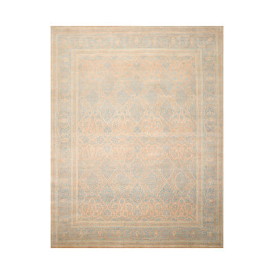 Tapis décoratif en laine noué à la main de conception unique 8 pi 1 po x 10 pi Fadile bleu/brun/beige