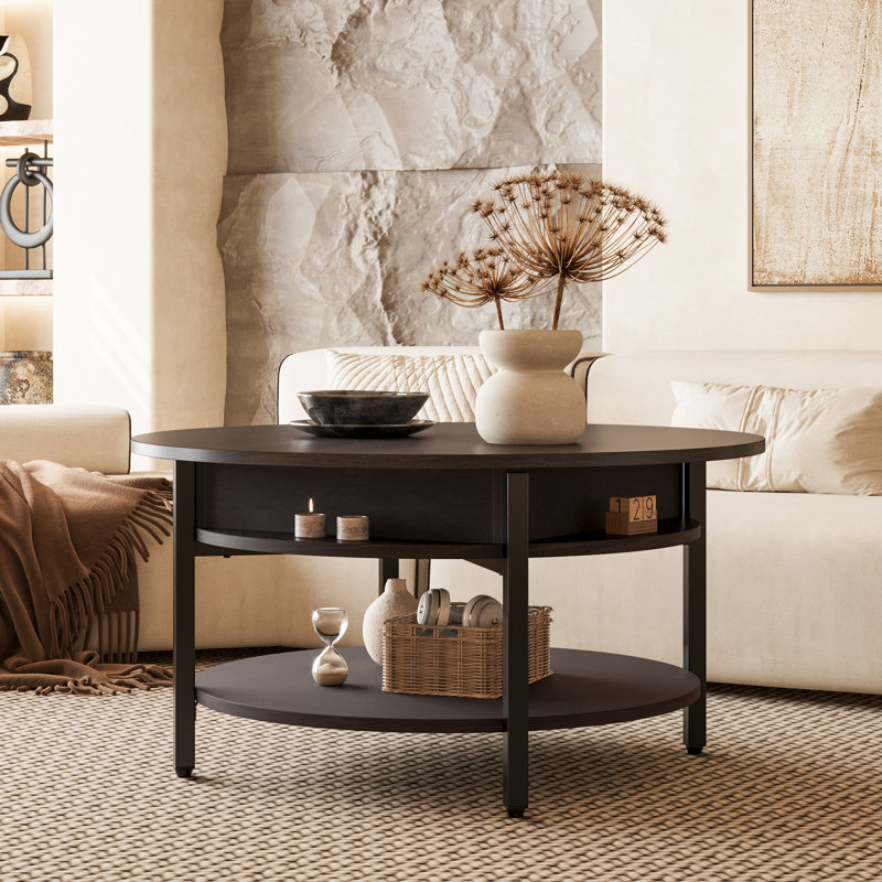  Table basse à plateau relevable en bois avec rangement Wynny, Espresso noir, H 18 po x l 27 po x P 27 po