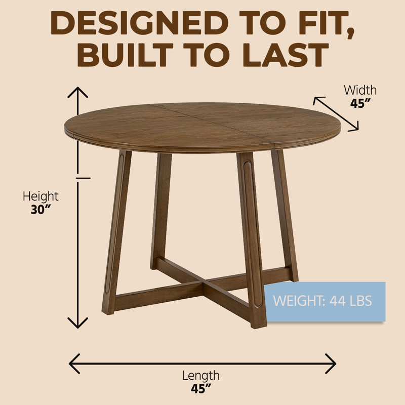  Worton 45" Modern Farmhouse Round Dining Table, Weathered Oak, Brown