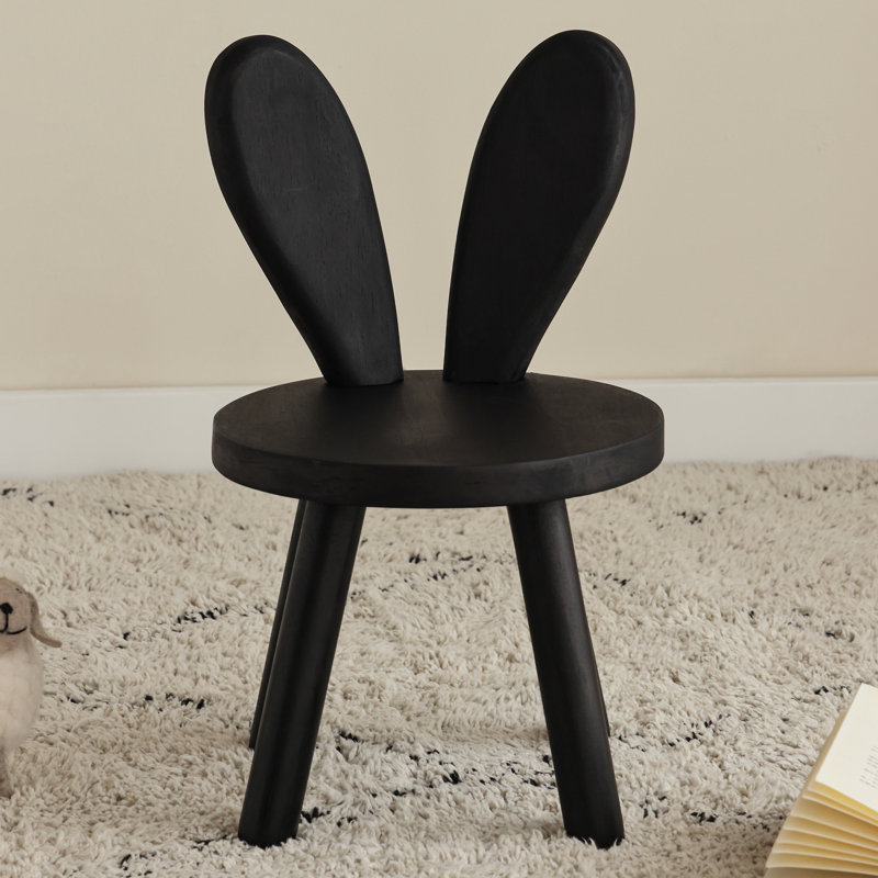 Solid Wood Rabbit Stool with Ear Backrest, Black