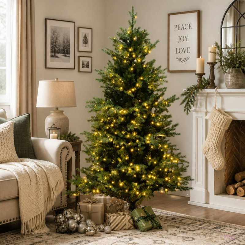 Grand arbre de Noël artificiel 6 pi avec 2328 branches, 400 lumières DEL chaudes, ouverture automatique, 8 modes d'éclairage