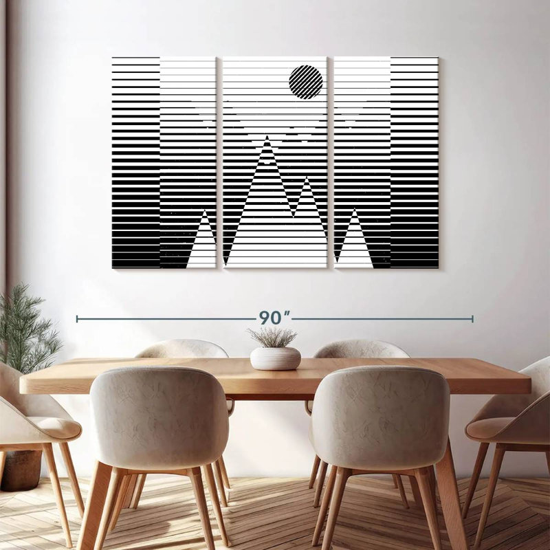 «Mountain Geometric Illusion Mountain», ensemble de 3 impressions sur toile par Jonathan A., H 48 po x l 74 po x P 1,25 po