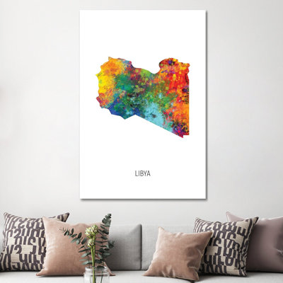 Libya Map by Michael Tompsett - 1 Piece Wrapped Canvas Painting