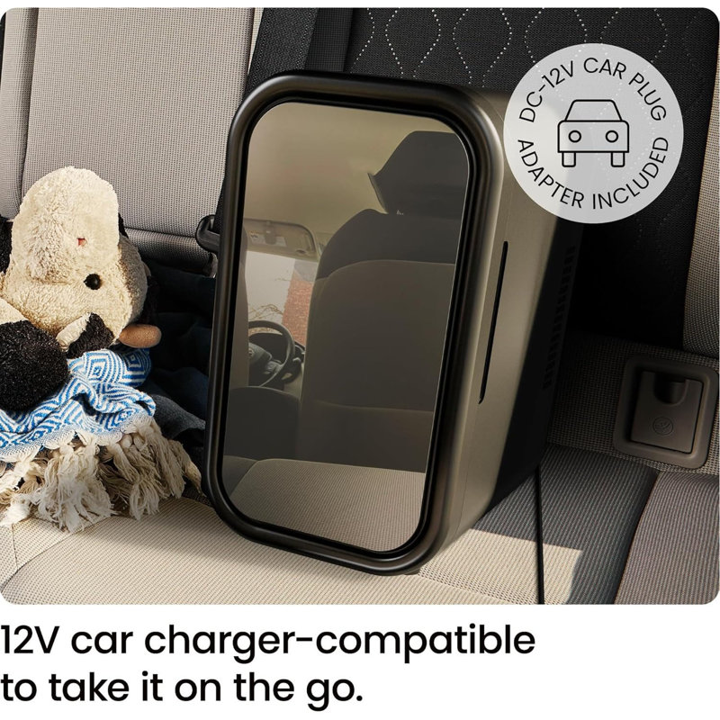Portable Mini Fridge For Cans & Skincare – Compact 8-Can (12 Oz) Cooler & Warmer For Bedroom, Car, Office, Dorm – AC/DC Power With Car Plug Compatibility