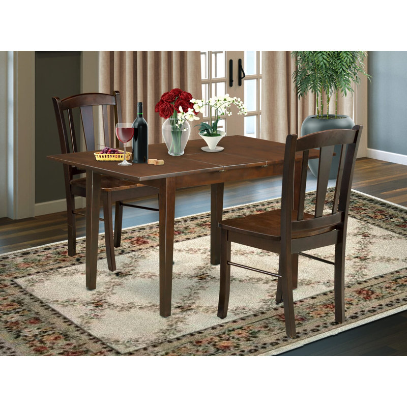 3 Piece Dining Table Set for Small Spaces Contains a Rectangle Dining Room Table with Butterfly Leaf and 2 Wood Seat Chairs, Mahogany