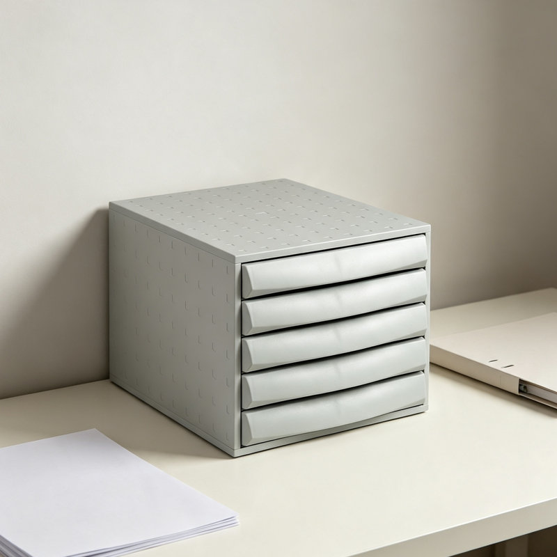 Light Grey Box Office Storage Drawer Set 5 Closed Drawers for A4 Documents