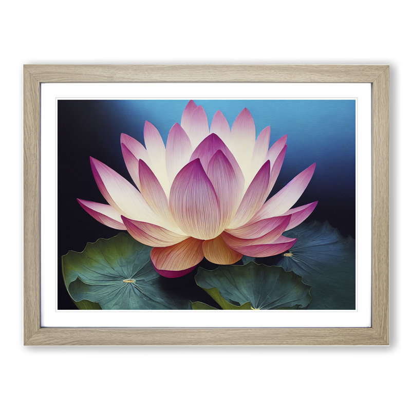XH1022-8643X Superb Lotus Flower - Single Picture Frame Painting, 34cm H x 46cm W x 2cm D, Oak