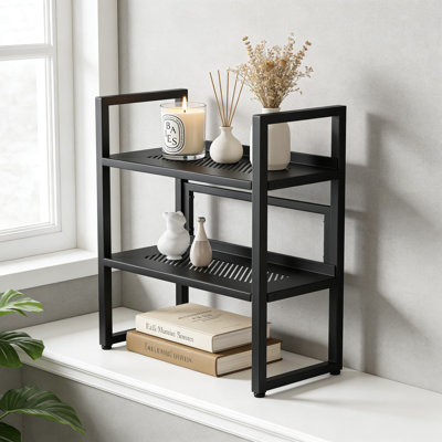 2-Tier Adjustable Desk Shelf Organizer, Metal Desktop Storage Rack With Non-Slip Feet, Multi-Functional Office And Home Organization For Books, Supplies, And Decor