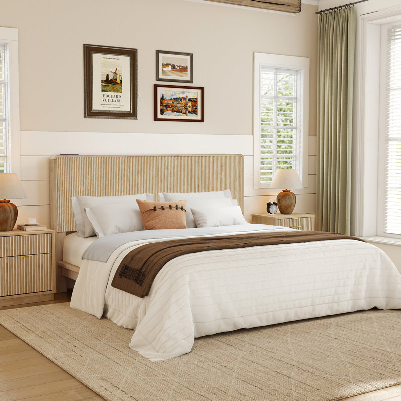 Headboard With Charging Station, Natural, King