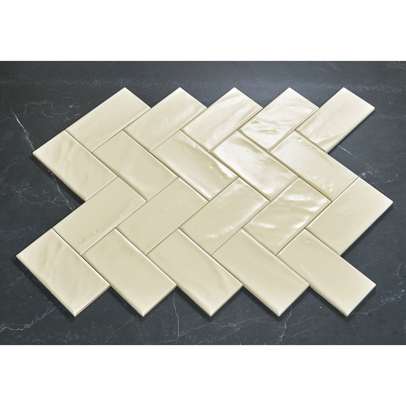 Mason 3'' x 6" Ceramic Marble Look Subway Tile, Cream Matte