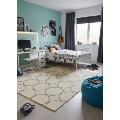 Tapis beige géométrique moderne touffeté à la main Jashone 5 pi x 8 pi