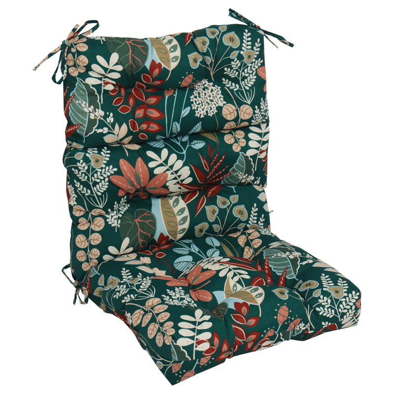 Outdoor Tufted Seat/Back Chair Cushion, Green/Windcrest Spruce Floral, 22" W x 21" D