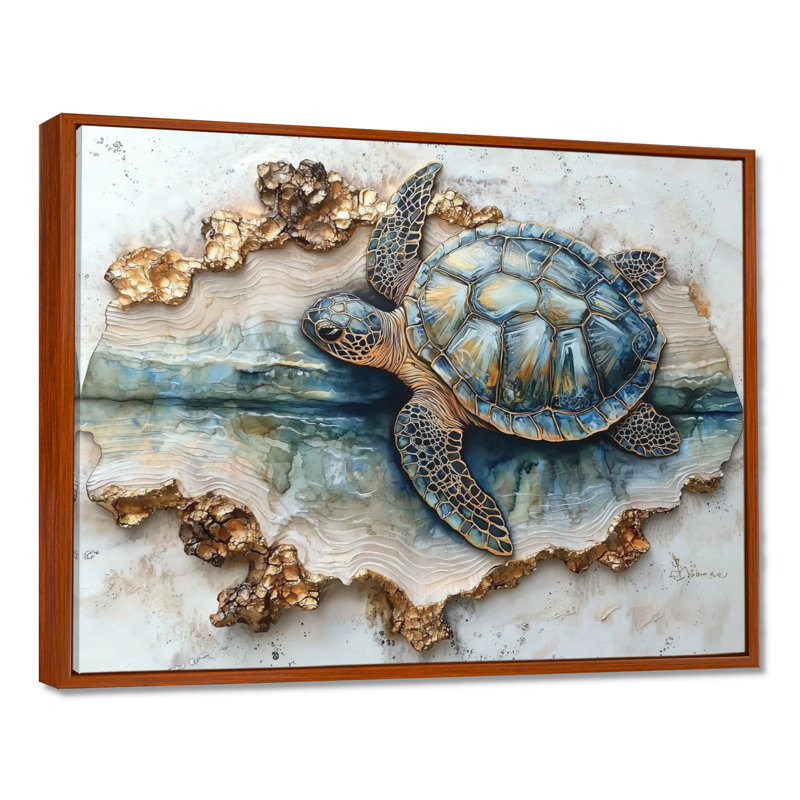 Chua Marble The Turtle S Voyage III - Tortue, art mural, Brun, H 34 po x l 44 po, Impression encadrée flottante