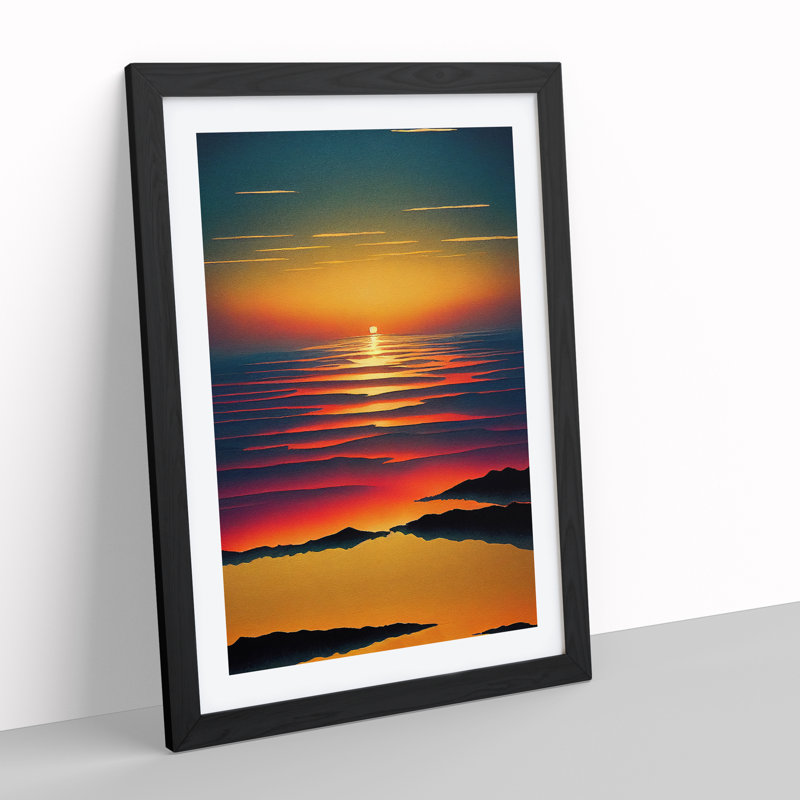 Sunset Watercolour Art No.5 - Framed Print, 64cm H x 46cm W x 2cm D, Black Framed