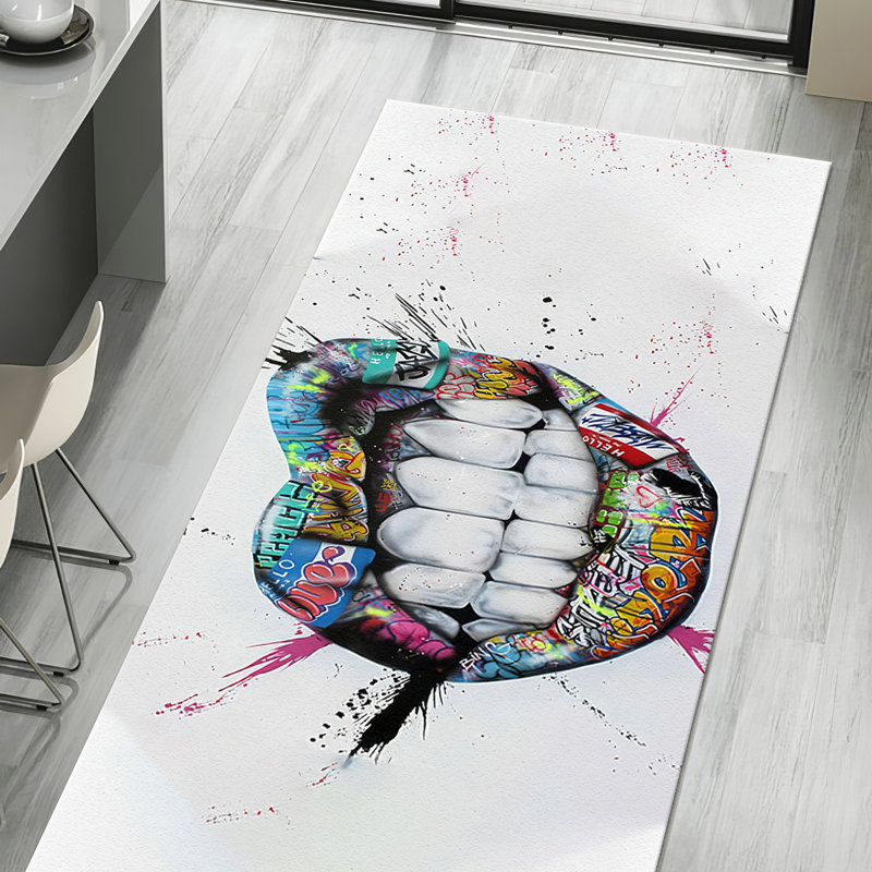 Non-Woven Thin Type Printed Rug Featuring a Vibrant Geometric Pattern Ideal for Enhancing the Visual Appeal of Your Living Room or Bedroom Space