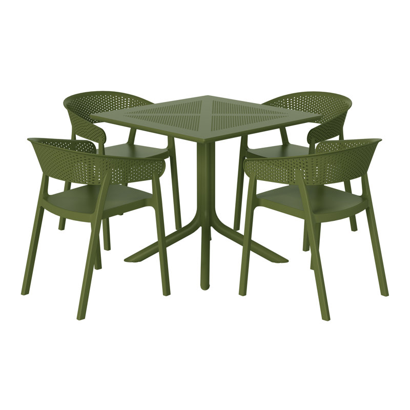 4-Person Outdoor Square Dining Set, Green