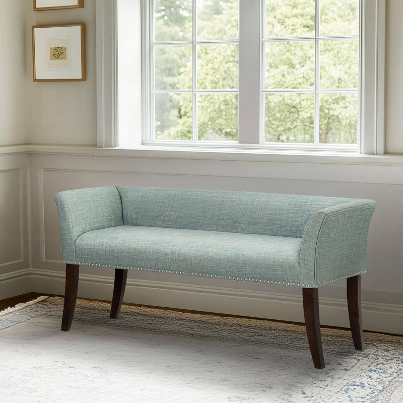 Banc rembourré bleu sarcelle, Sarcelle, Brun