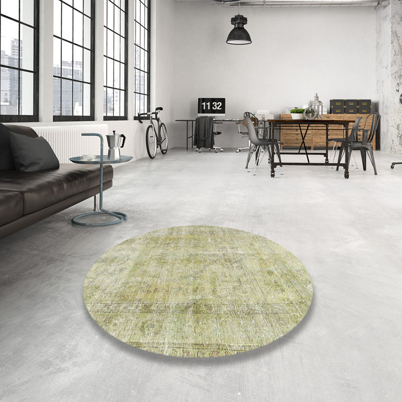 Vert palmier oriental/beige Tapis décoratif, Rond 6 pi