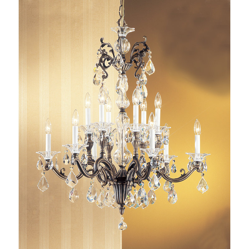 Style bougie classique/traditionnel 12 lumières lustre Via Firenze, Crystalique, Bronze romain