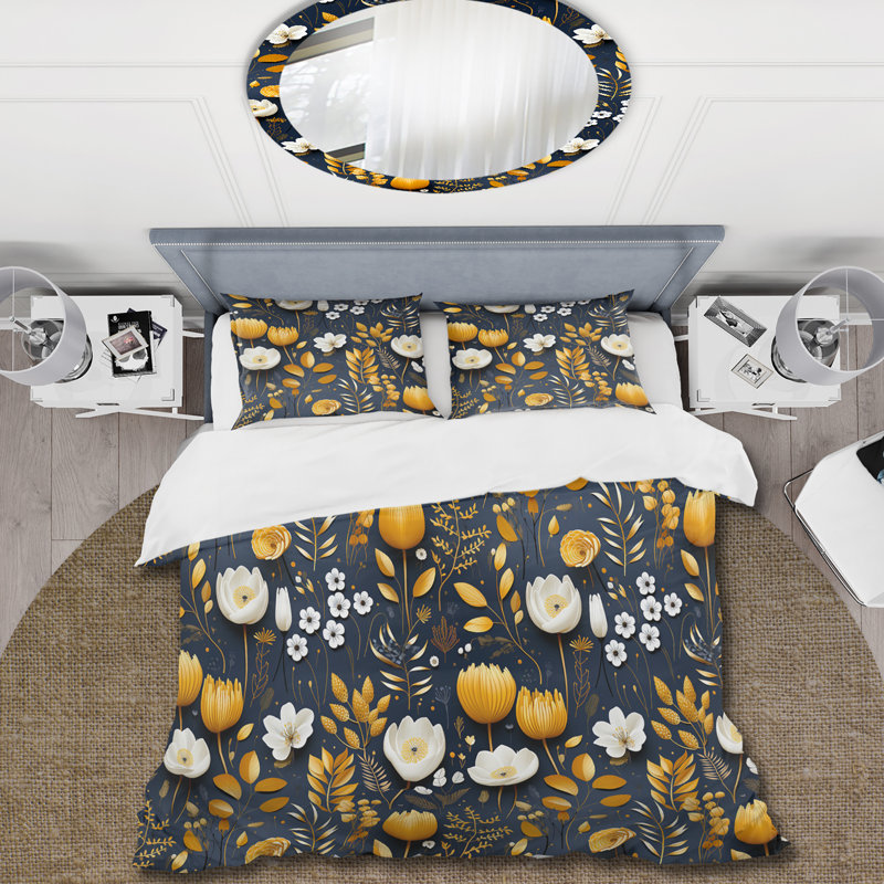 Ensemble de housse de couette Scandinavian Modern Elegant Florals, Housse de couette pour grand lit et 2 taies décor