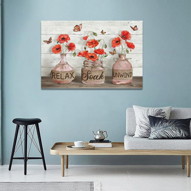 «Farmhouse Poppy», art mural 16 x 24 pour salle de bain