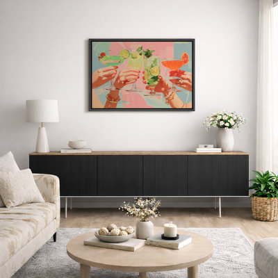Vibrant Cocktail Party Artwork, Summer Drink Celebration Pictures, Framed Canvas Giclee Print Wall Art