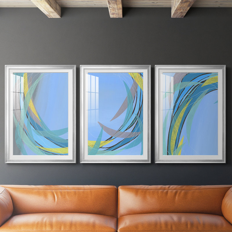 Circulation Flow I - Impression sur mesure encadrée de qualité supérieure - 3 pièces, Argent argent, H 27 po x l 39 po