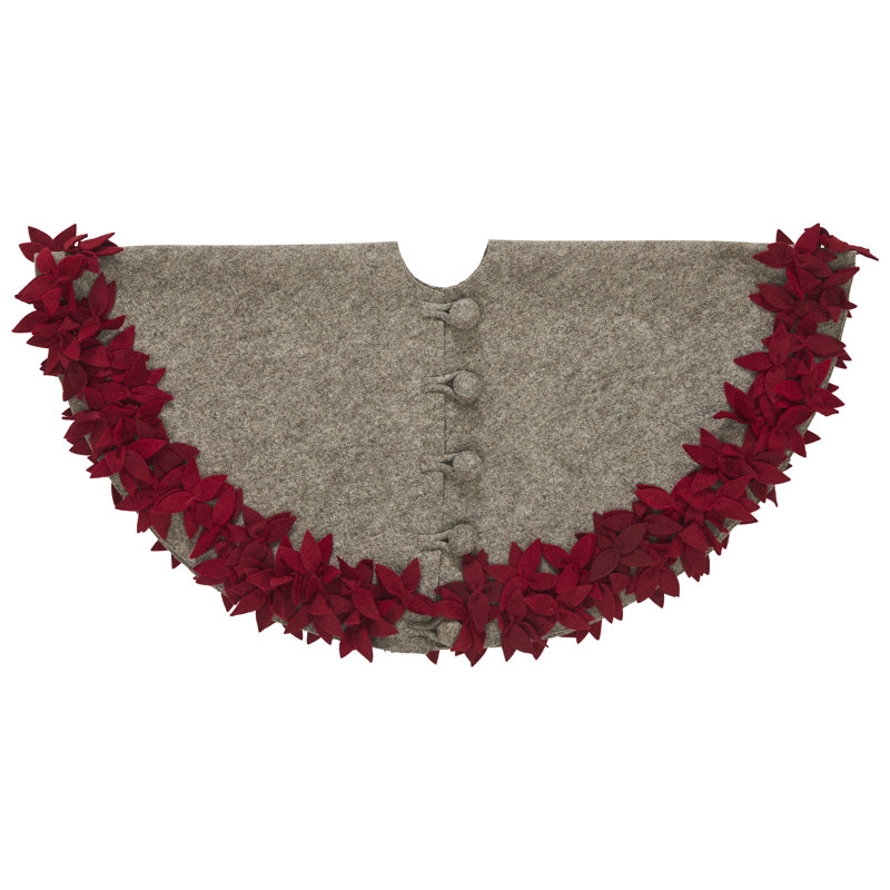 Overlapping Flowers Christmas Tree Skirt - natural with red-60"